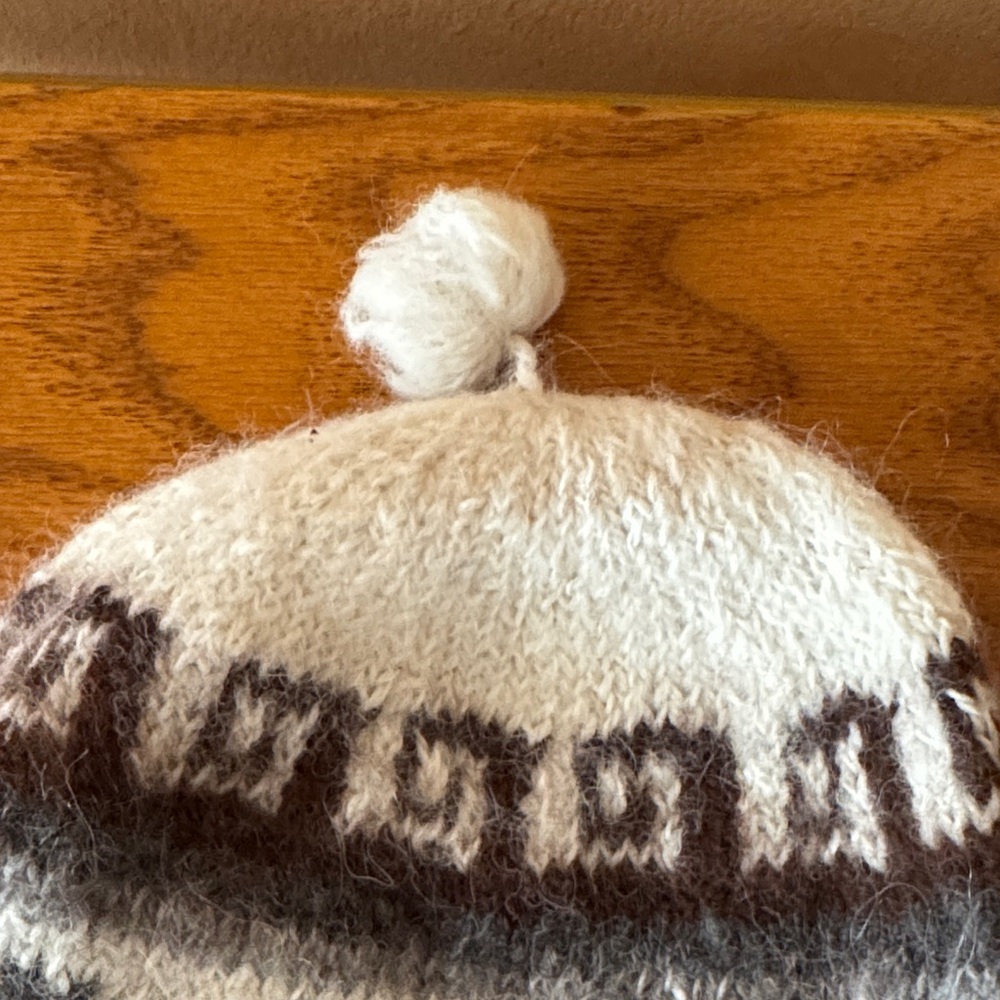 Cozy White and Brown Alpaca Handmade Knit Peruvian Design Hat - Picture 10 of 10